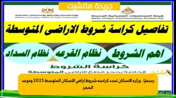 رسميًا.. وزارة الإسكان تحدد كراسة شروط أراضي الإسكان المتوسط 2025 وموعد الحجز 1